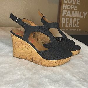 Jellypop Black Wedge Sandals, Size 8.5